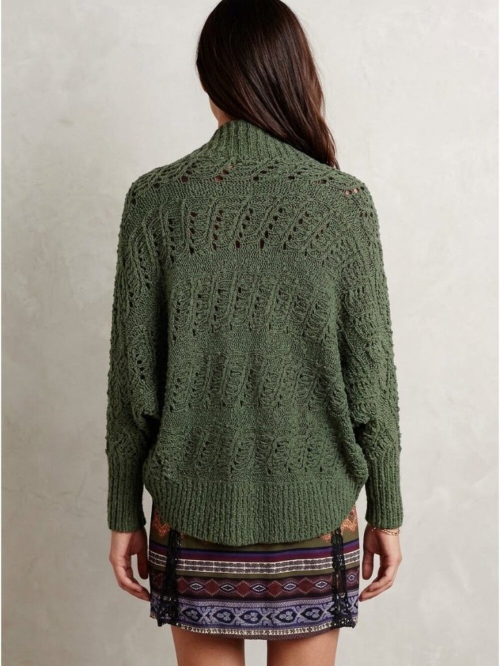 Anthropologie Green Slouchy Knit Dolman Sleeve Open Front Cocoon Cardigan S Boho - Picture 8 of 16